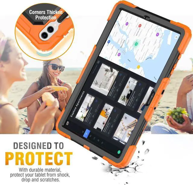 Alt view image 6 of 7 - for  Galaxy Tab S9 Plus Case 12.4 inch S9+ with Screen Protector/Pen Holder/Rotating Strap Stand (SM-X810,SM-X816B,SM-X818U) Protective Case for Galaxy Tab S9 Plus 2023 - Orange