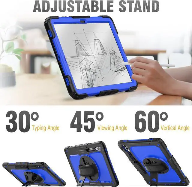 Alt view image 4 of 7 - for  Galaxy Tab S9 Plus Case 12.4 inch S9+ with Screen Protector/Pen Holder/Rotating Strap & Stand (SM-X810,SM-X816B,SM-X818U) Protective Case for Galaxy Tab S9 Plus 2023 - Blue