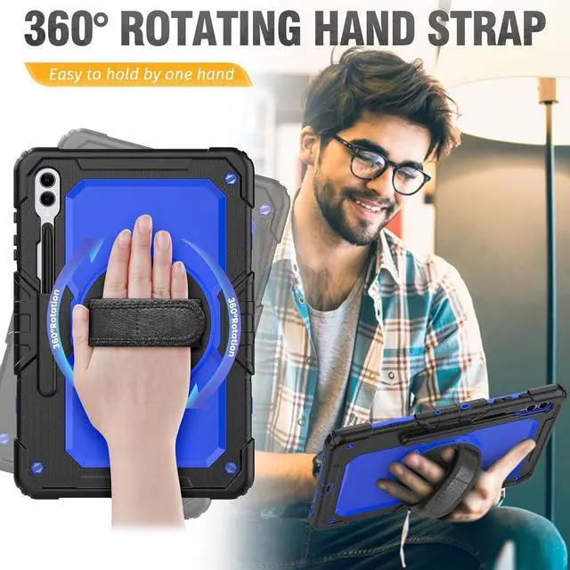 Alt view image 3 of 7 - for  Galaxy Tab S9 Plus Case 12.4 inch S9+ with Screen Protector/Pen Holder/Rotating Strap & Stand (SM-X810,SM-X816B,SM-X818U) Protective Case for Galaxy Tab S9 Plus 2023 - Blue