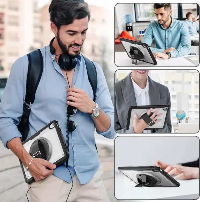 Alt view image 2 of 7 - Case for iPad 10th Generation with Hand Strap/Pencil Holder/Screen Protector, Full Body Protective Case for iPad 10 Gen A2696 / A2757 / A2777 (Clear)
