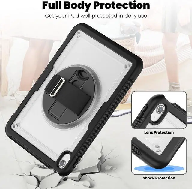 Alt view image 6 of 7 - Case for iPad 10th Generation with Hand Strap/Pencil Holder/Screen Protector, Full Body Protective Case for iPad 10 Gen A2696 / A2757 / A2777 (Clear)