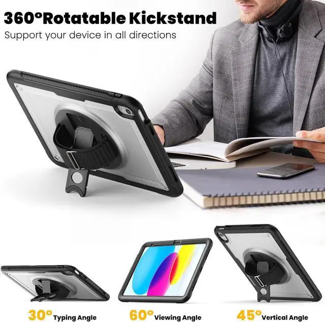 Alt view image 5 of 7 - Case for iPad 10th Generation with Hand Strap/Pencil Holder/Screen Protector, Full Body Protective Case for iPad 10 Gen A2696 / A2757 / A2777 (Clear)