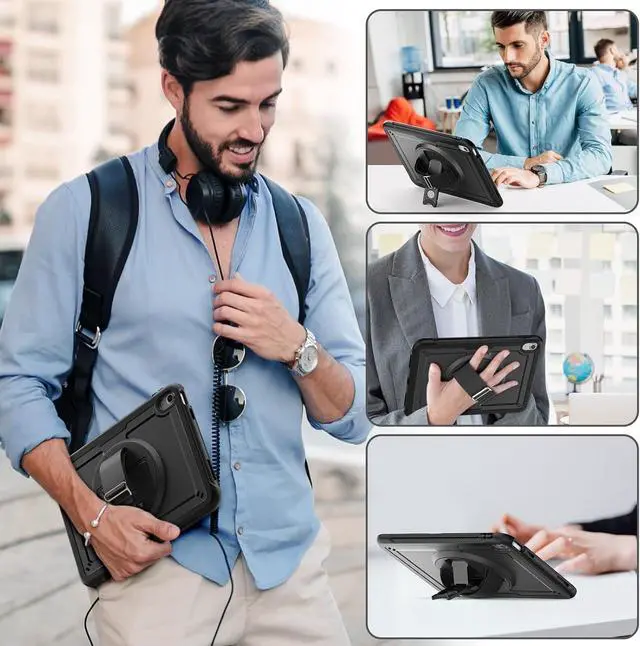 Alt view image 2 of 7 - Case for iPad 10th Generation with Hand Strap/Pencil Holder/Screen Protector, Full Body Protective Case for iPad 10 Gen A2696 / A2757 / A2777 (Black)