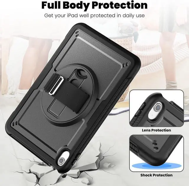 Alt view image 6 of 7 - Case for iPad 10th Generation with Hand Strap/Pencil Holder/Screen Protector, Full Body Protective Case for iPad 10 Gen A2696 / A2757 / A2777 (Black)