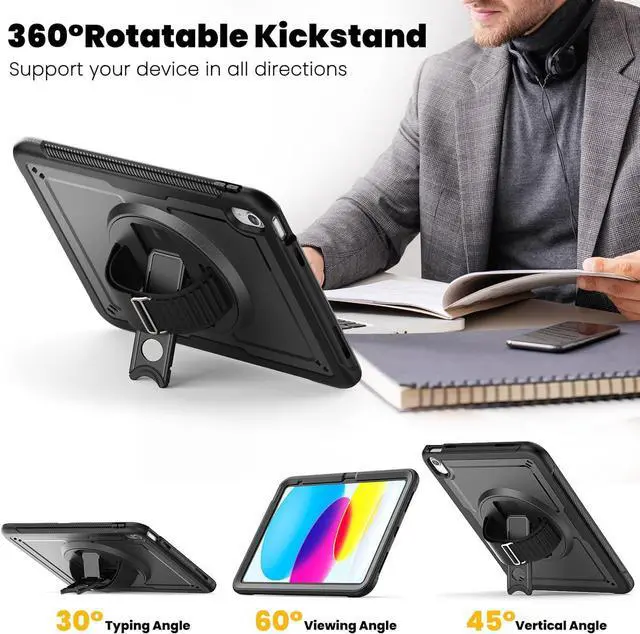 Alt view image 5 of 7 - Case for iPad 10th Generation with Hand Strap/Pencil Holder/Screen Protector, Full Body Protective Case for iPad 10 Gen A2696 / A2757 / A2777 (Black)