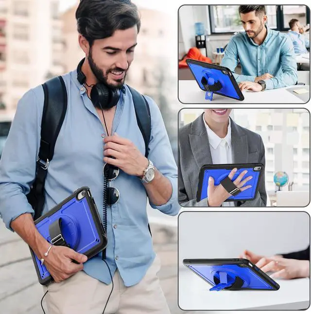 Alt view image 2 of 7 - Case for iPad 10th Generation with Hand Strap/Pencil Holder/Screen Protector, Full Body Protective Case for iPad 10 Gen A2696 / A2757 / A2777 (Blue)