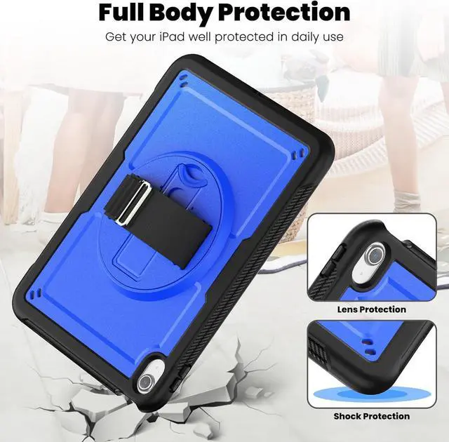 Alt view image 6 of 7 - Case for iPad 10th Generation with Hand Strap/Pencil Holder/Screen Protector, Full Body Protective Case for iPad 10 Gen A2696 / A2757 / A2777 (Blue)