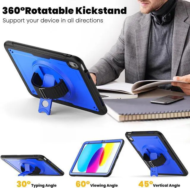 Alt view image 5 of 7 - Case for iPad 10th Generation with Hand Strap/Pencil Holder/Screen Protector, Full Body Protective Case for iPad 10 Gen A2696 / A2757 / A2777 (Blue)
