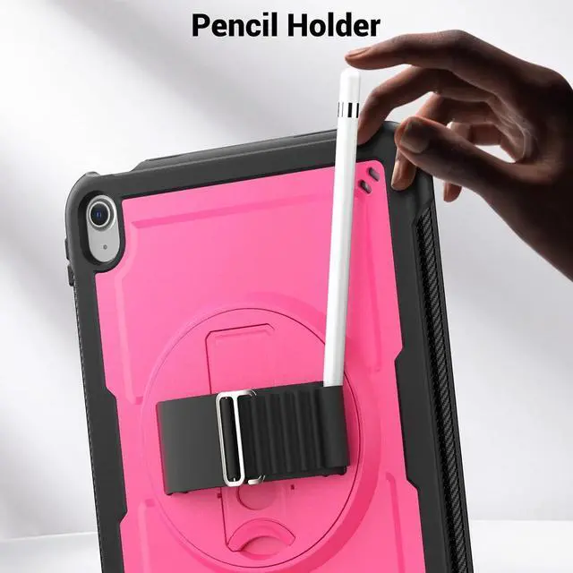 Alt view image 4 of 7 - Case for iPad 10th Generation with Hand Strap/Pencil Holder/Screen Protector, Full Body Protective Case for iPad 10 Gen A2696 / A2757 / A2777 (Pink)