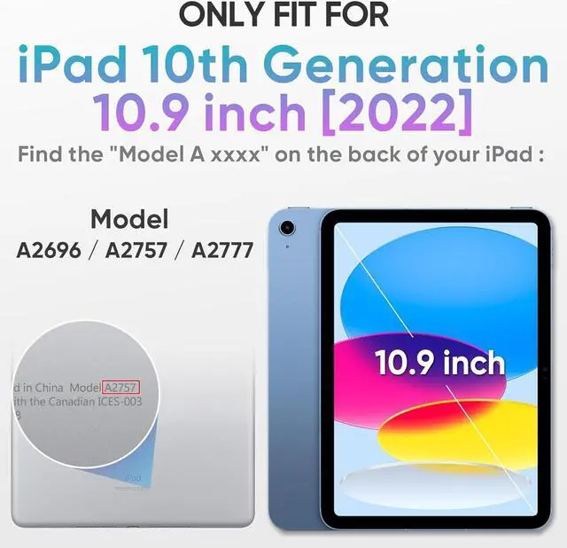 Alt view image 7 of 7 - Case for iPad 10th Generation with Hand Strap/Pencil Holder/Screen Protector, Full Body Protective Case for iPad 10 Gen A2696 / A2757 / A2777 (Black)