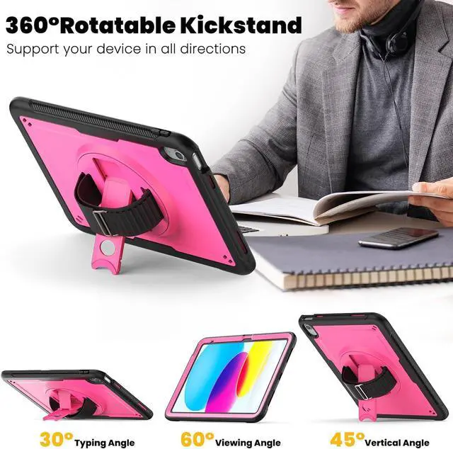 Alt view image 5 of 7 - Case for iPad 10th Generation with Hand Strap/Pencil Holder/Screen Protector, Full Body Protective Case for iPad 10 Gen A2696 / A2757 / A2777 (Pink)