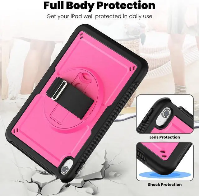 Alt view image 6 of 7 - Case for iPad 10th Generation with Hand Strap/Pencil Holder/Screen Protector, Full Body Protective Case for iPad 10 Gen A2696 / A2757 / A2777 (Pink)