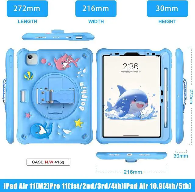 Alt view image 2 of 7 - Kids Case for iPad Air 11 inch 2024 Cute 3D Duck Design Multi-Layer Protection, 360° Rotating Kickstand, Built-in Pen Slot, Shock-Absorbing Corners, Easy Installation for Safe and Fun Use