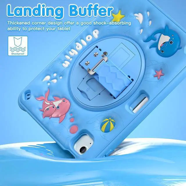 Alt view image 4 of 7 - Kids Case for iPad Air 11 inch 2024 Cute 3D Duck Design Multi-Layer Protection, 360° Rotating Kickstand, Built-in Pen Slot, Shock-Absorbing Corners, Easy Installation for Safe and Fun Use