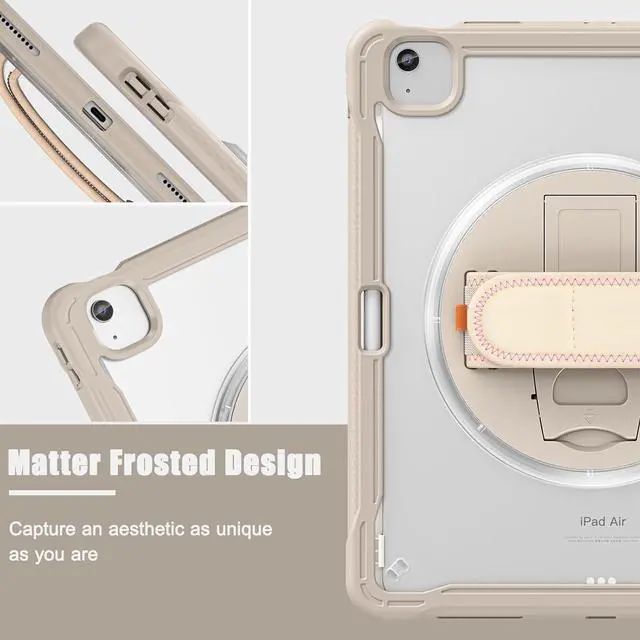 Alt view image 5 of 7 - iPad Air 13 inch Case 2024 M2 Chip Dual-Layer Protective Tablet Cover,Lightweight Durable,Shock-Absorbing Corners with 360° Rotating Hand Strap and Hidden Kickstand & Shoulder Strap, Khaki