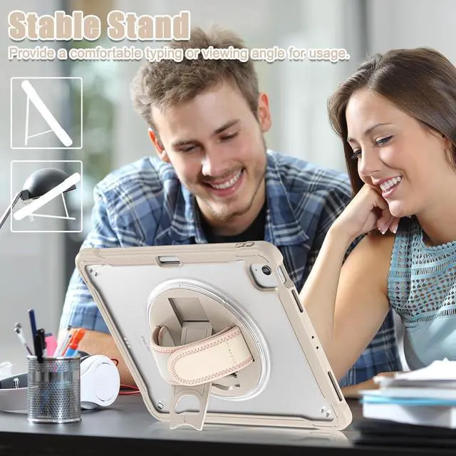 Alt view image 7 of 7 - iPad Air 13 inch Case 2024 M2 Chip Dual-Layer Protective Tablet Cover,Lightweight Durable,Shock-Absorbing Corners with 360° Rotating Hand Strap and Hidden Kickstand & Shoulder Strap, Khaki