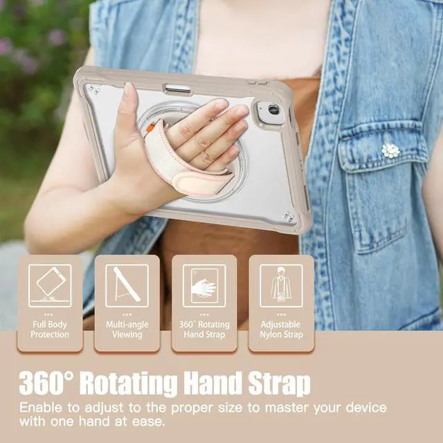 Alt view image 6 of 7 - iPad Air 11 inch Case 2024 M2 Chip Dual-Layer Protective Tablet Cover,Lightweight Durable,Shock-Absorbing Corners with 360° Rotating Hand Strap and Hidden Kickstand & Shoulder Strap, Khaki