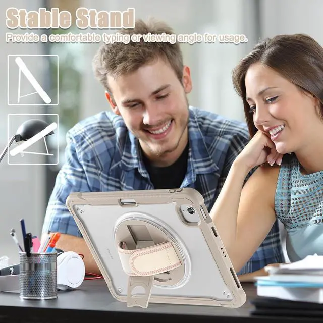 Alt view image 7 of 7 - iPad Air 11 inch Case 2024 M2 Chip Dual-Layer Protective Tablet Cover,Lightweight Durable,Shock-Absorbing Corners with 360° Rotating Hand Strap and Hidden Kickstand & Shoulder Strap, Khaki