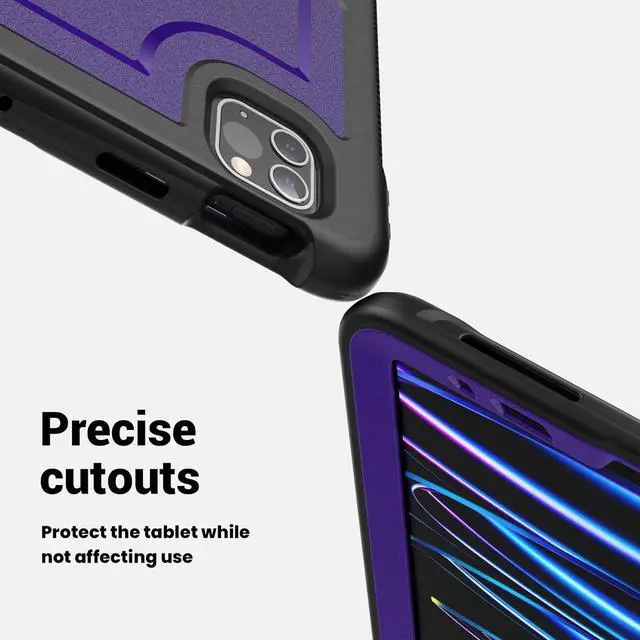 Alt view image 3 of 7 - Case for iPad Air 5 (2022) M1 Chip/iPad Air 4th 2020 10.9 inch Multilayered Rugged Durable Shockproof Tablet Cover with 360° Rotating Hand Strap Foldable Hidden Stand, Purple