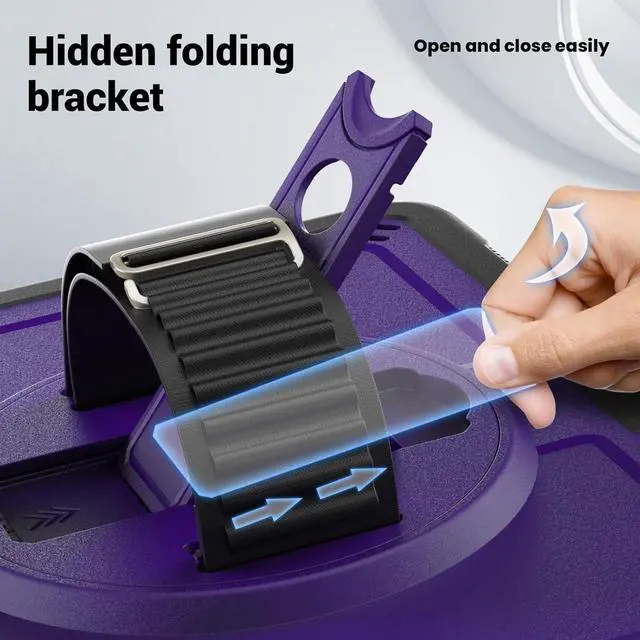 Alt view image 6 of 7 - Case for iPad Air 5 (2022) M1 Chip/iPad Air 4th 2020 10.9 inch Multilayered Rugged Durable Shockproof Tablet Cover with 360° Rotating Hand Strap Foldable Hidden Stand, Purple