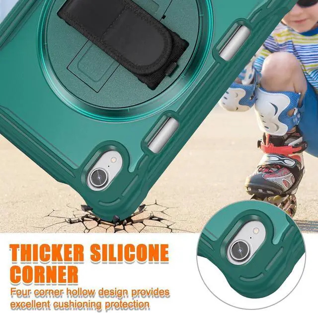 Alt view image 4 of 7 - Case for iPad Mini 6 8.3 Inch 2021 with Pencil Holder Heavy Duty Rugged Shockproof Tablet Cover with 360° Rotating Hand Strap Foldable Hidden Stand & Shoulder Strap, Teal