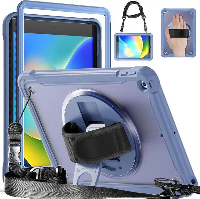 Main image of Case for iPad 10.2 inch 9th / 8th / 7th Generation (2021/2020 / 2019) Heavy Duty Rugged Shockproof Tablet Cover with 360° Rotating Hand Strap Foldable Hidden Stand & Shoulder Strap, Lavender
