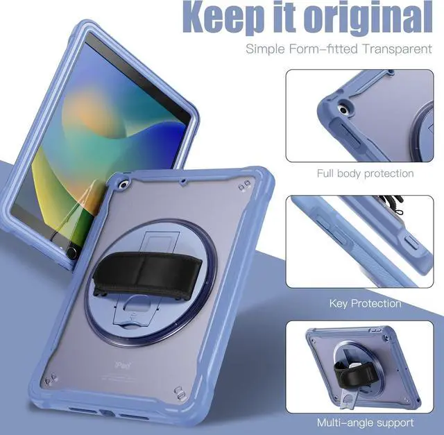 Alt view image 3 of 7 - Case for iPad 10.2 inch 9th / 8th / 7th Generation (2021/2020 / 2019) Heavy Duty Rugged Shockproof Tablet Cover with 360° Rotating Hand Strap Foldable Hidden Stand & Shoulder Strap, Lavender