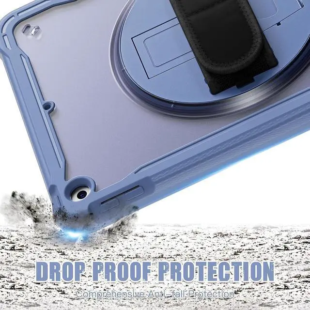Alt view image 4 of 7 - Case for iPad 10.2 inch 9th / 8th / 7th Generation (2021/2020 / 2019) Heavy Duty Rugged Shockproof Tablet Cover with 360° Rotating Hand Strap Foldable Hidden Stand & Shoulder Strap, Lavender