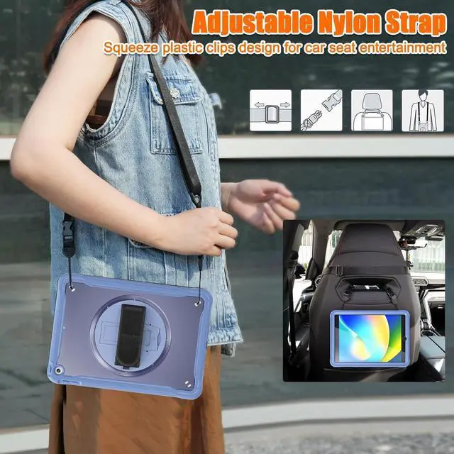 Alt view image 7 of 7 - Case for iPad 10.2 inch 9th / 8th / 7th Generation (2021/2020 / 2019) Heavy Duty Rugged Shockproof Tablet Cover with 360° Rotating Hand Strap Foldable Hidden Stand & Shoulder Strap, Lavender