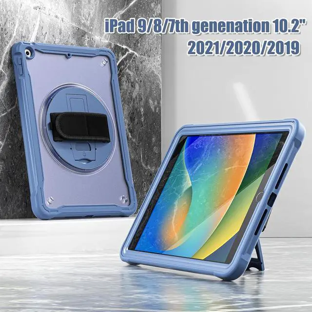Alt view image 6 of 7 - Case for iPad 10.2 inch 9th / 8th / 7th Generation (2021/2020 / 2019) Heavy Duty Rugged Shockproof Tablet Cover with 360° Rotating Hand Strap Foldable Hidden Stand & Shoulder Strap, Lavender