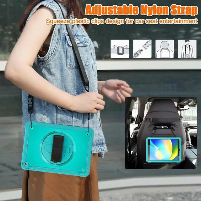 Alt view image 7 of 7 - Case for iPad 10.2 inch 9th / 8th / 7th Generation (2021/2020 / 2019) Heavy Duty Rugged Shockproof Tablet Cover with 360° Rotating Hand Strap Foldable Hidden Stand & Shoulder Strap, Blue