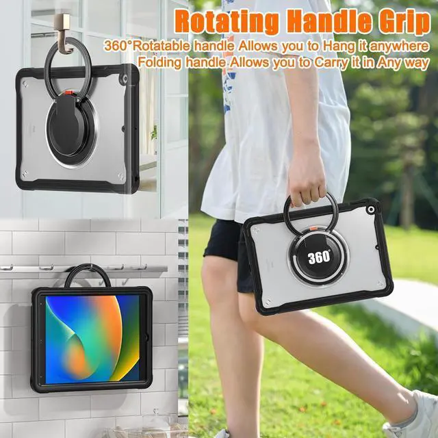 Alt view image 6 of 7 - Ultimate Protection Case for iPad 10.2 Inch 9th / 8th / 7th Generation (2021/2020 / 2019) Sturdy Shockproof Tablet Cover with 360° Rotatable Kickstand & Shoulder Strap/Pencil Holder, Black