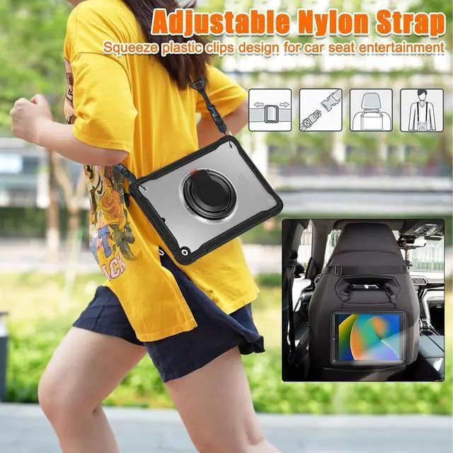 Alt view image 7 of 7 - Ultimate Protection Case for iPad 10.2 Inch 9th / 8th / 7th Generation (2021/2020 / 2019) Sturdy Shockproof Tablet Cover with 360° Rotatable Kickstand & Shoulder Strap/Pencil Holder, Black