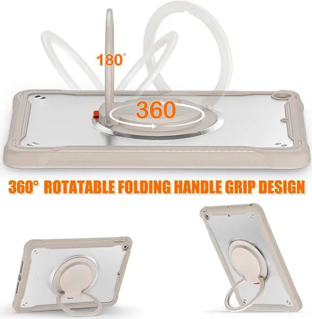 Alt view image 3 of 7 - Ultimate Protection Case for iPad 10.2 Inch 9th / 8th / 7th Generation (2021/2020 / 2019) Sturdy Shockproof Tablet Cover with 360° Rotatable Kickstand & Shoulder Strap/Pencil Holder, Khaki