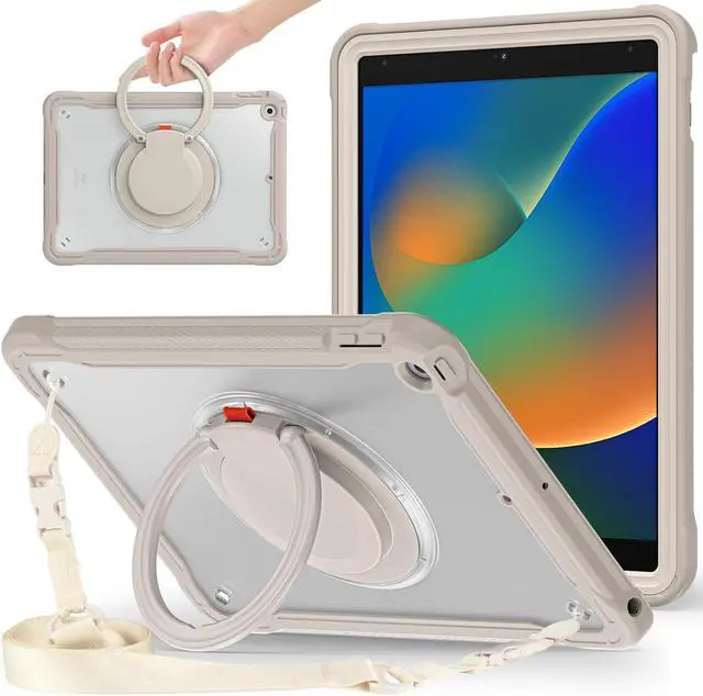 Main image of Ultimate Protection Case for iPad 10.2 Inch 9th / 8th / 7th Generation (2021/2020 / 2019) Sturdy Shockproof Tablet Cover with 360° Rotatable Kickstand & Shoulder Strap/Pencil Holder, Khaki