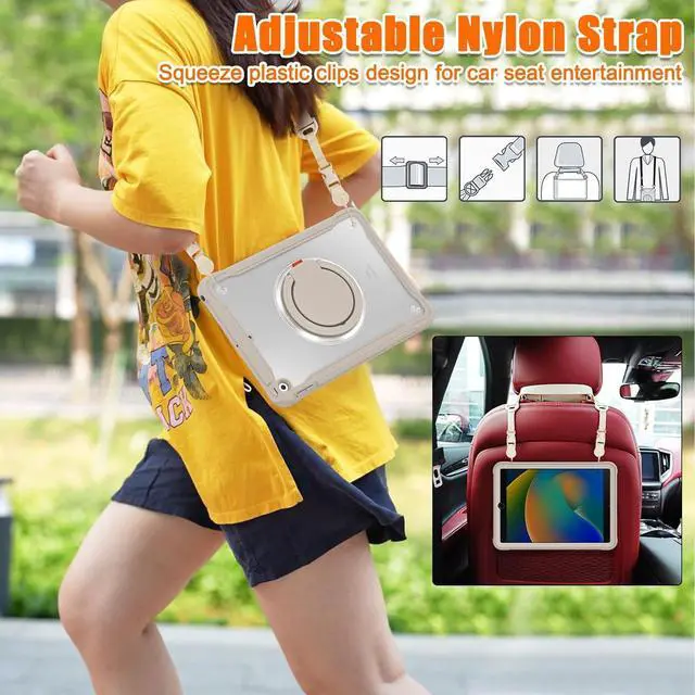 Alt view image 7 of 7 - Ultimate Protection Case for iPad 10.2 Inch 9th / 8th / 7th Generation (2021/2020 / 2019) Sturdy Shockproof Tablet Cover with 360° Rotatable Kickstand & Shoulder Strap/Pencil Holder, Khaki