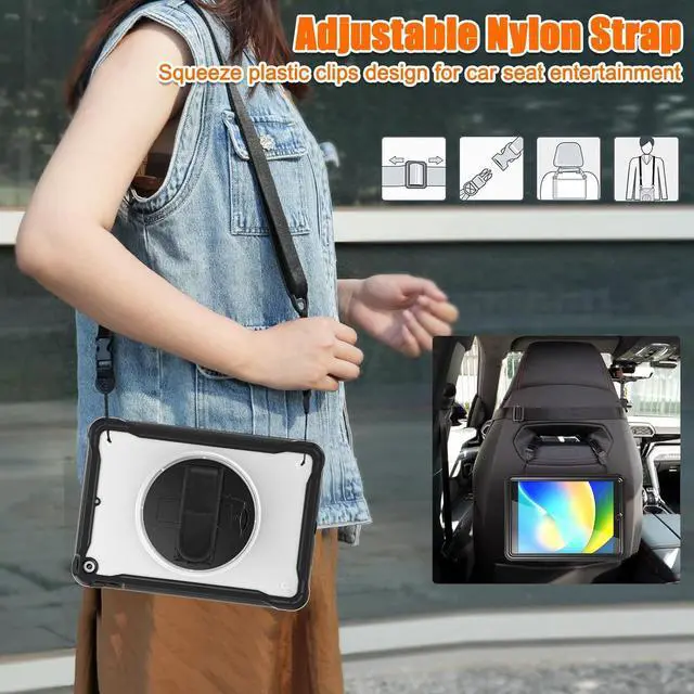 Alt view image 7 of 7 - Case for iPad 10.2 inch 9th / 8th / 7th Generation (2021/2020 / 2019) Heavy Duty Rugged Shockproof Tablet Cover with 360° Rotating Hand Strap Foldable Hidden Stand & Shoulder Strap, Black