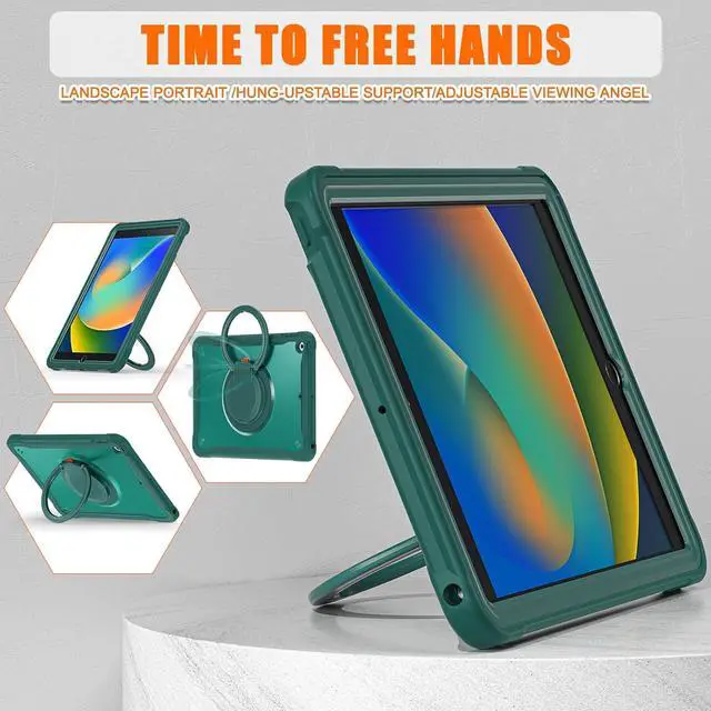 Alt view image 5 of 7 - Ultimate Protection Case for iPad 10.2 Inch 9th / 8th / 7th Generation (2021/2020 / 2019) Sturdy Shockproof Tablet Cover with 360° Rotatable Kickstand & Shoulder Strap/Pencil Holder, Teal