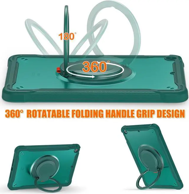 Alt view image 3 of 7 - Ultimate Protection Case for iPad 10.2 Inch 9th / 8th / 7th Generation (2021/2020 / 2019) Sturdy Shockproof Tablet Cover with 360° Rotatable Kickstand & Shoulder Strap/Pencil Holder, Teal