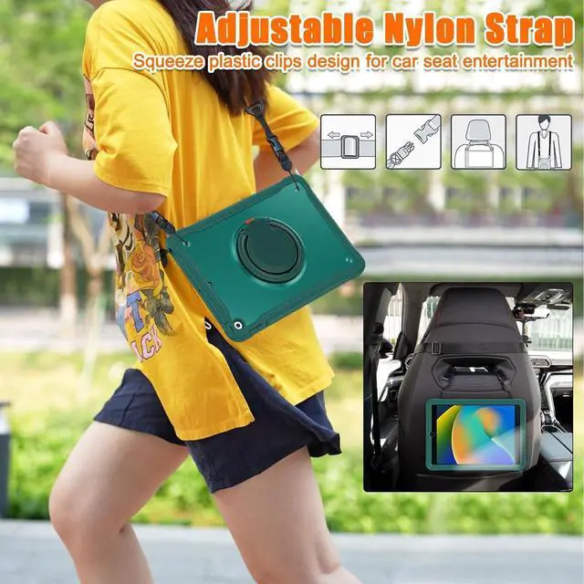 Alt view image 7 of 7 - Ultimate Protection Case for iPad 10.2 Inch 9th / 8th / 7th Generation (2021/2020 / 2019) Sturdy Shockproof Tablet Cover with 360° Rotatable Kickstand & Shoulder Strap/Pencil Holder, Teal
