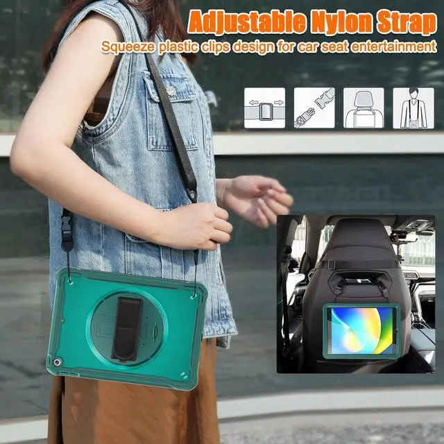 Alt view image 7 of 7 - Case for iPad 10.2 inch 9th / 8th / 7th Generation (2021/2020 / 2019) Heavy Duty Rugged Shockproof Tablet Cover with 360° Rotating Hand Strap Foldable Hidden Stand & Shoulder Strap, Teal