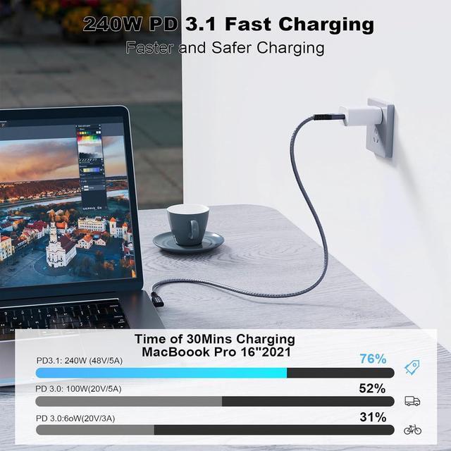 CABLEDECONN 5M USB-C Extension Cable - 240W Charging, 20Gbps Data, 4K Video, USB 3.2 Gen-2, Thunderbolt 3 Compatible