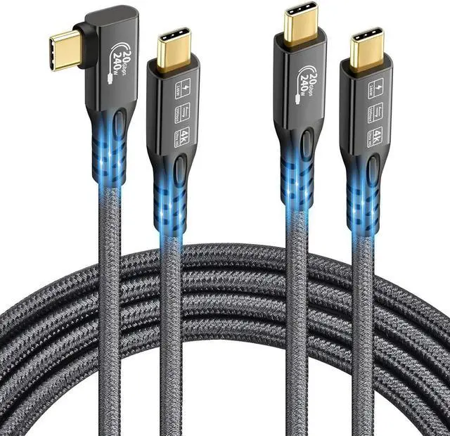 Main image of USB C 3.2 Gen2x2 20Gbps Cable, 2PCS 90Degree Type C 4K@60Hz UHD Video 5A/240W PD3.1 Fast Charge Cord with E-Marker Compatible with Thunderbolt 3/4 for 15Pro MacBook (2, 2PCS 90Degree 20G 240W 0.5M)