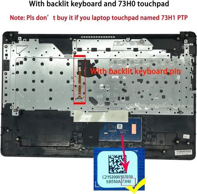 Alt view image 7 of 7 - Replacement Upper Case Palmrest for H-P 17-by 17-ca 17t-by 17z-ca Series Laptop Top Cover US Layout Backlit Keyboard Assembly 73H0 ToucH-Pad L22749-001,6070B1308103 Gray