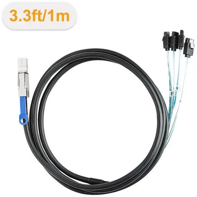 Alt view image 5 of 5 - CableCreation SFF-8644 to 4 Sata 7 Pin Cable, External Mini SAS HD SFF-8644 to 4 Port SATA Cable, Hard Disk Data Server Raid Cable 1 Meter/ 3.3 FT