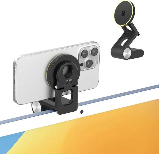 Main image of Continuity Camera Mount for Desktop Monitor & iMac, Detachable iPhone Webcam Mount, Adjustable Magnetic Phone Stand for iPhone 16 Pro/Max 15/14/13/12 and Mac TV 4K Display OS Ventura