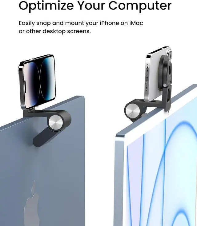 Alt view image 3 of 7 - Continuity Camera Mount for Desktop Monitor & iMac, Detachable iPhone Webcam Mount, Adjustable Magnetic Phone Stand for iPhone 16 Pro/Max 15/14/13/12 and Mac TV 4K Display OS Ventura