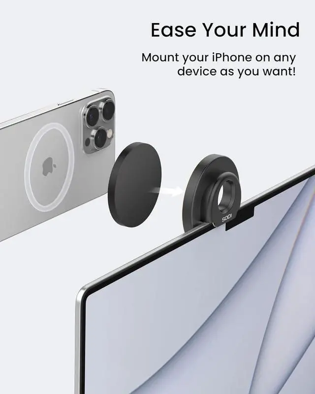 Alt view image 6 of 7 - Continuity Camera Mount for Desktop Monitor & iMac, Detachable iPhone Webcam Mount, Adjustable Magnetic Phone Stand for iPhone 16 Pro/Max 15/14/13/12 and Mac TV 4K Display OS Ventura