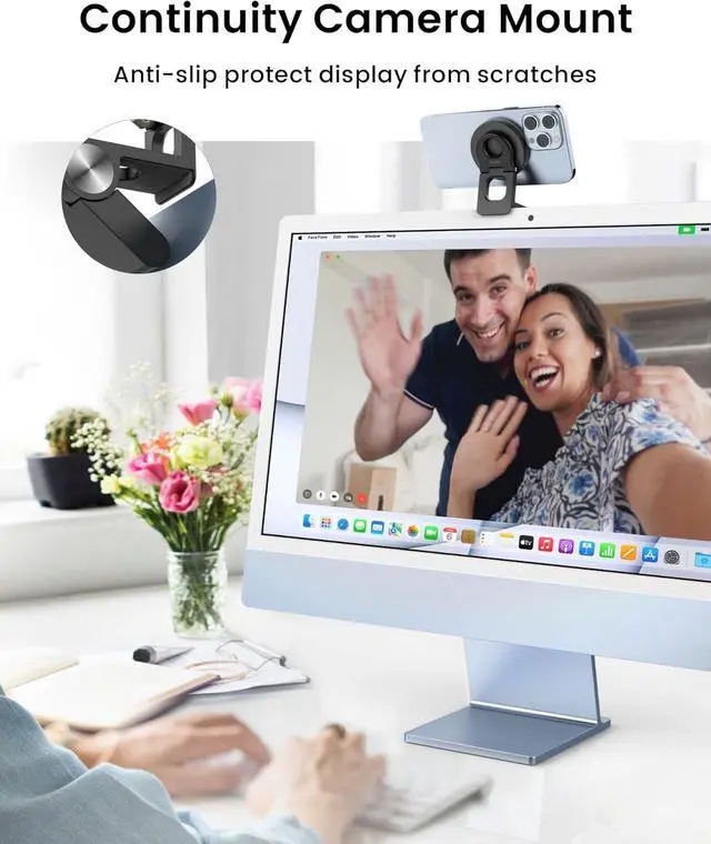 Alt view image 2 of 7 - Continuity Camera Mount for Desktop Monitor & iMac Compatible iPhone Webcam Mount with Mag-Safe for Mac and Displays, Mac OS Ventura, Work for Facetime, Desk View, Black