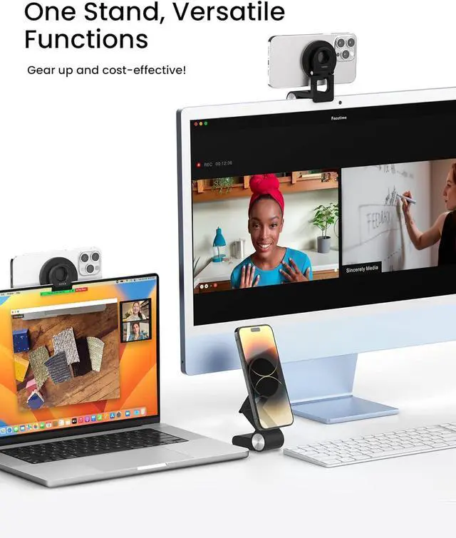 Alt view image 4 of 7 - Continuity Camera Mount for Desktop Monitor & iMac Compatible iPhone Webcam Mount with Mag-Safe for Mac and Displays, Mac OS Ventura, Work for Facetime, Desk View, Black